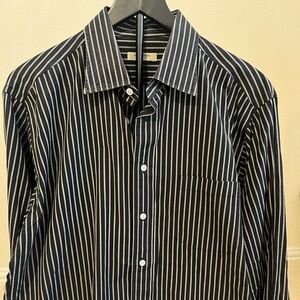 Burberry Black and White Striped Button Down Shirt